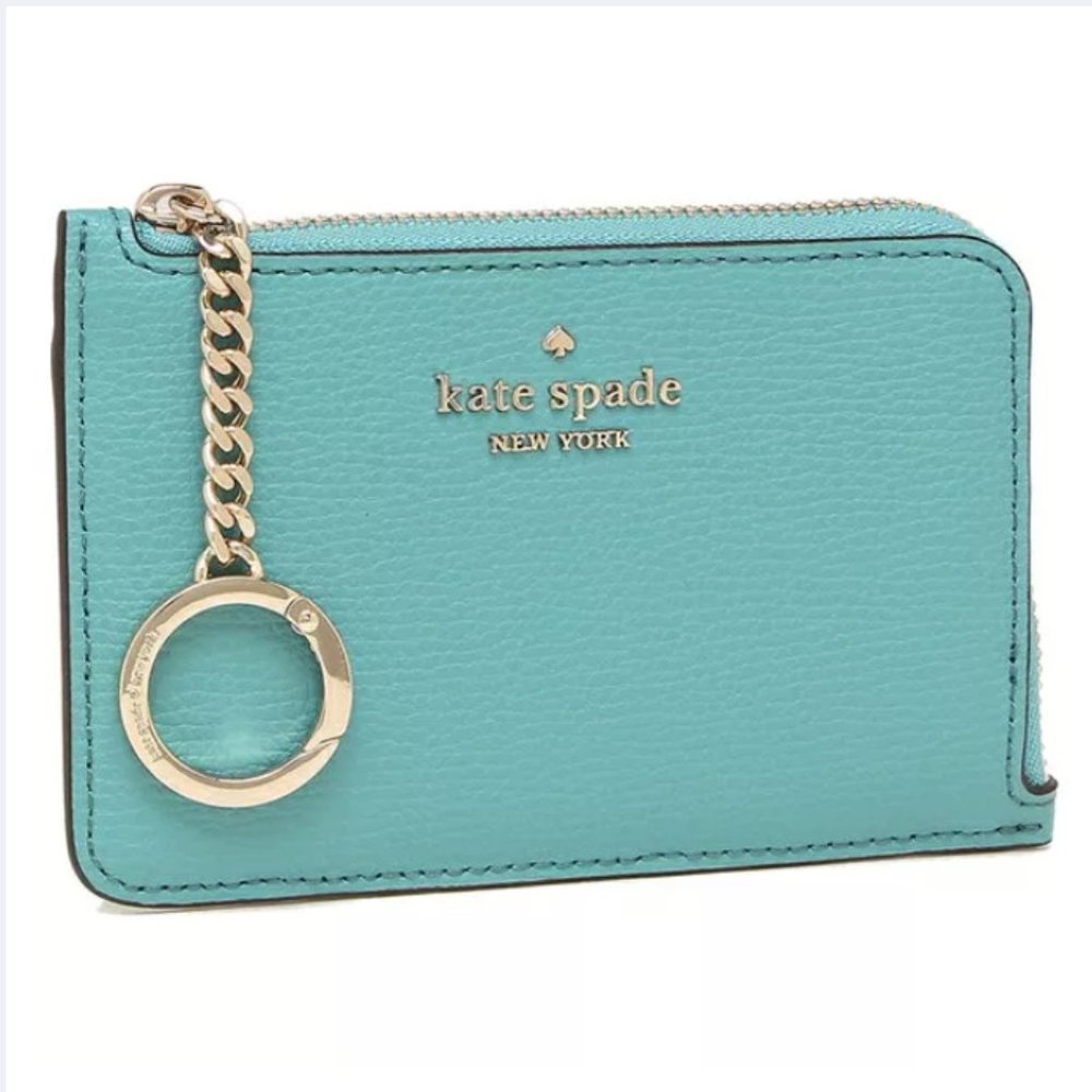 Kate Spade Darcy Medium L Zip Card Holder Wallet stone blue teal